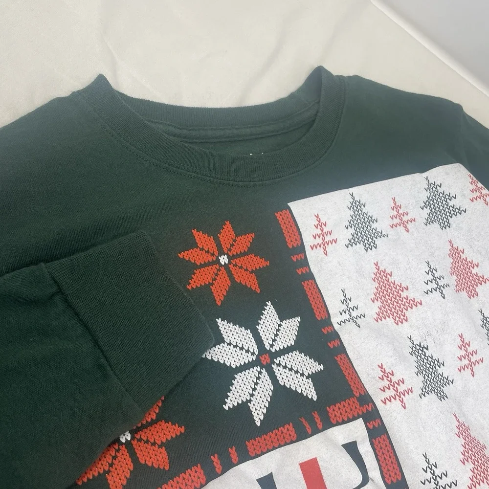 University Of Miami Hurricanes Ugly Christmas Sweater Long Sleeve T-Shirt Size S